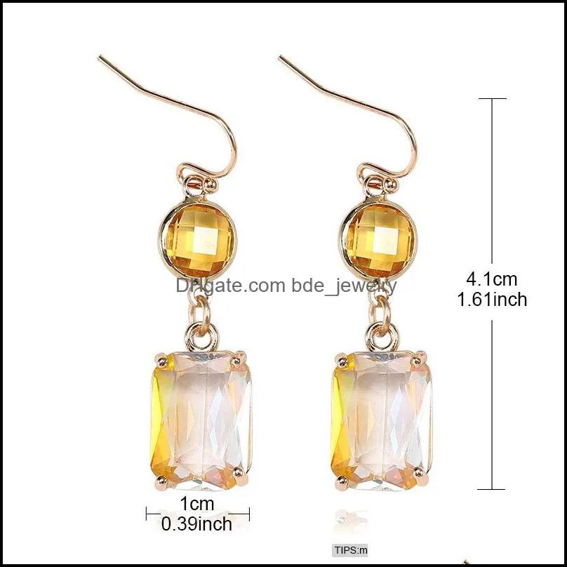 high quality square k9 crystal dangle earrings for women colorful rhinestone gold copper metal hook earring 2019 fashion jewelry 