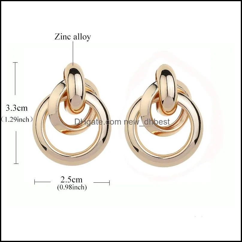 fashion design double circle knoted earrings gold metal drop ear for women steam big circle round statement earring wholesale