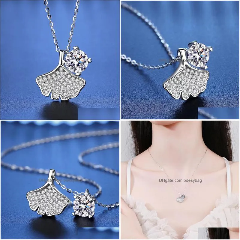 chains trendy s925 sterling silver 1ct d color vvs1 moissanite leaf necklace for women jewelry plated white gold anniversary giftchains