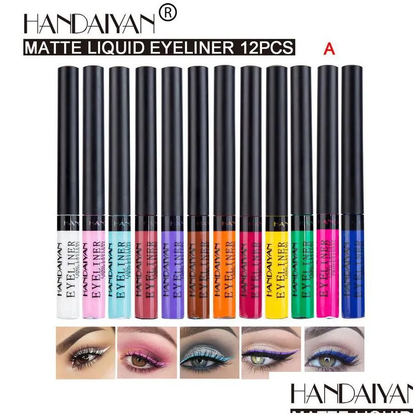 coloured eyeliner waterproof 12pcs/set matte finish easy to wear natural fast uv fluorescent excellent pigmentation durability handaiyan