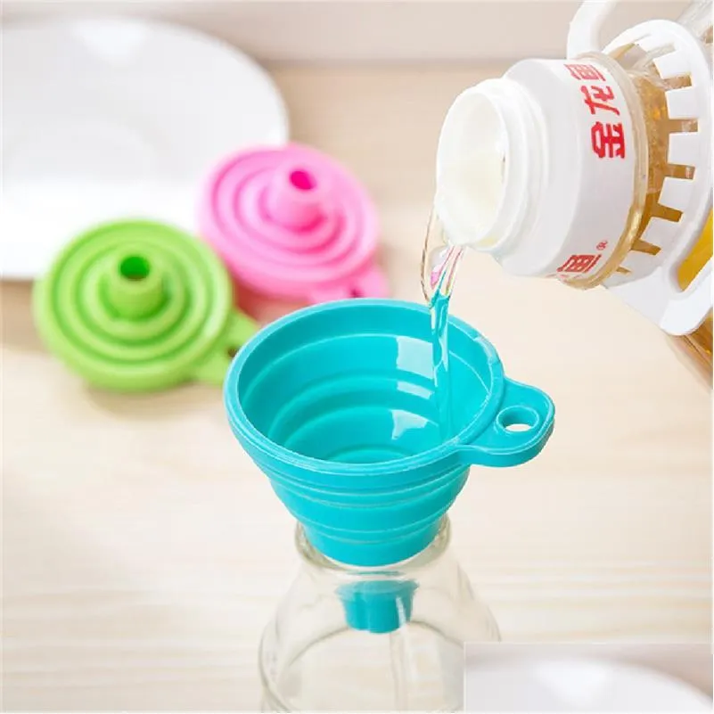 collapsible style funnel hopper protable mini silicone gel foldable kitchen cooking tools accessories gadgets stretched long neck