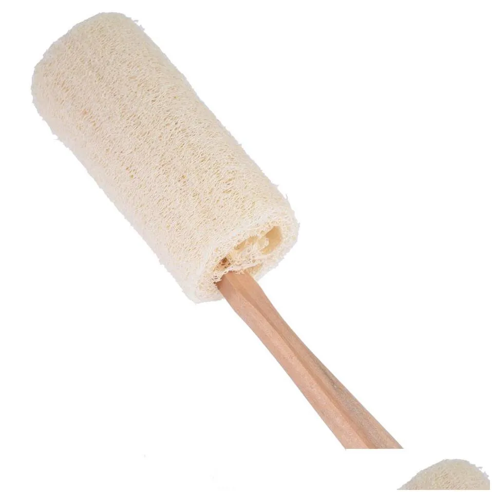 natural loofah bath brush with long wood handle exfoliating dry skin shower body scrubber spa massager
