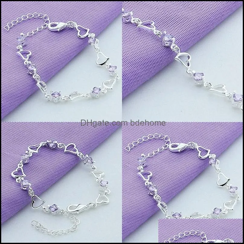 925 sterling silver heart purple zircon bracelet for women jewelry engagement party christmas gift 1202 t2