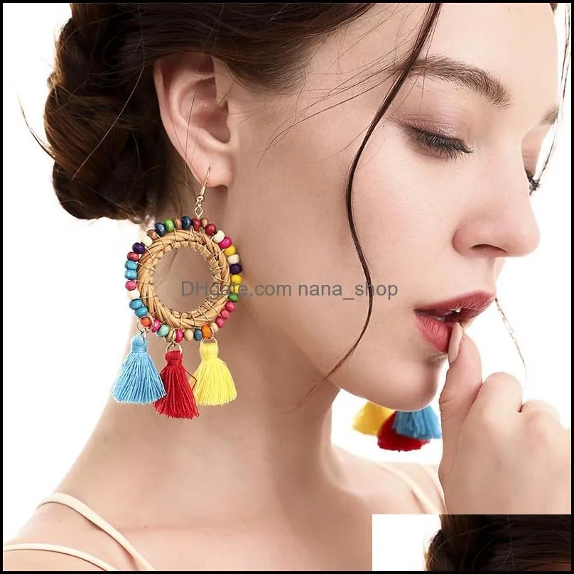 ethnic bohemian beaded tassel dangle earrings for women handmade long tassel drop hoop earring summer beach jewelry gift