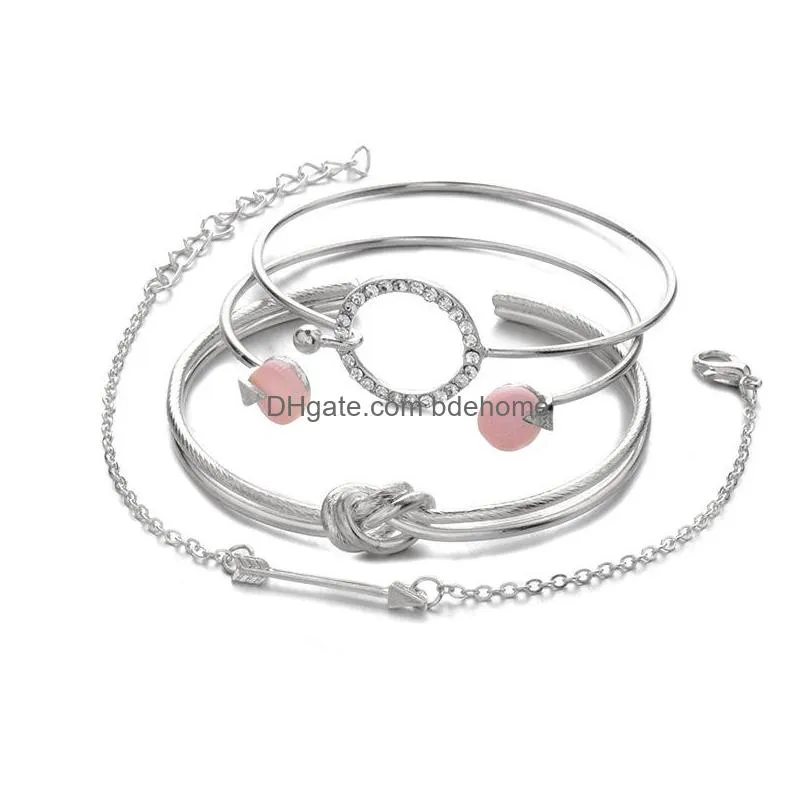 fashion jewelry multilayer bracelet shell circle arrow knot bangle bracelets 4pcs/set