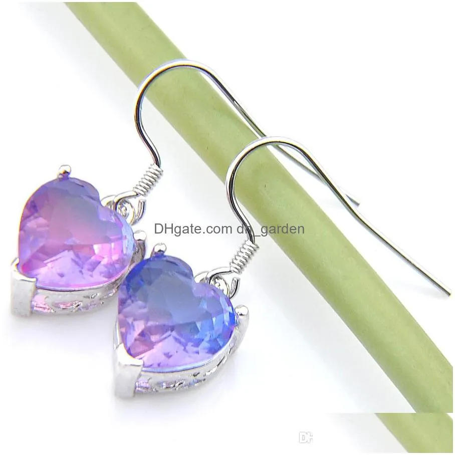 wholesale for women heart bi colored tourmaline earring 925 silver purple dangle zircon earring wedding jewelry ship