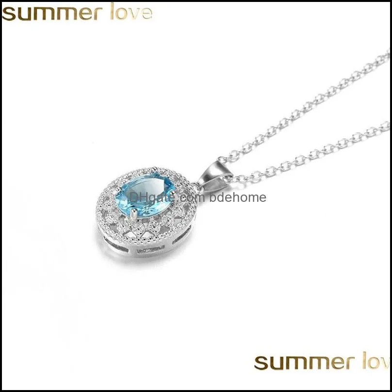 fashion blue crystal rhinestone pendant necklace simulated gemstone pendant choker necklace for women girls wholesale jewelry