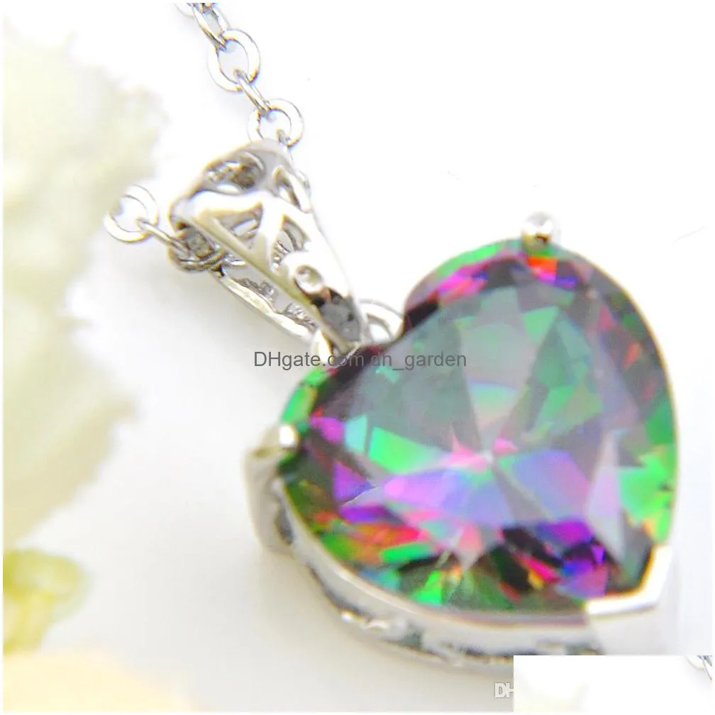 10pcs luckyshine for women rainbow love heart natural mysti topaz gemston 925 sterling silver women cz zircon wedding pendant