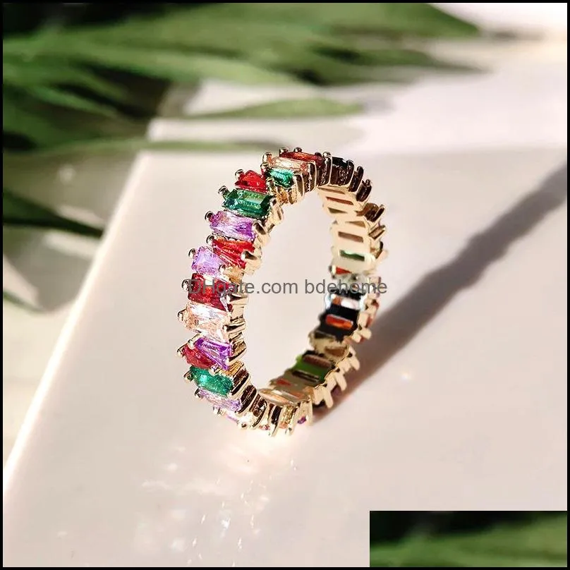  rainbow cz gold ring for women girls fashion engagement wedding band engagement ring top quality charm jewelry 8 colors 2019
