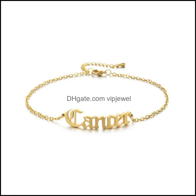 personalized letter zodiac bracelet chain stainless steel old english intial bracelets for women fashion jewelry gift
