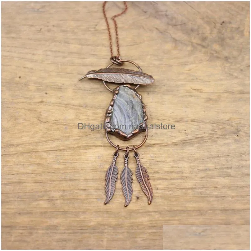 pendant necklaces antique copper soldered dangling tassel pendants raw kyanite quartz geode druzy vintage buddha man boho