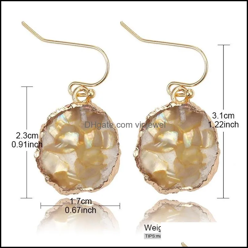  designer geometric druzy resin stone earrings for women girl fashion colorful round shell paper gold plated hook earring jewelry