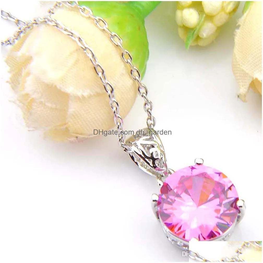 wholesale luckyshine weddings jewelry women round cubic zirconia pendant fashion 925 sterling silver plated necklace bridal jewelry 8