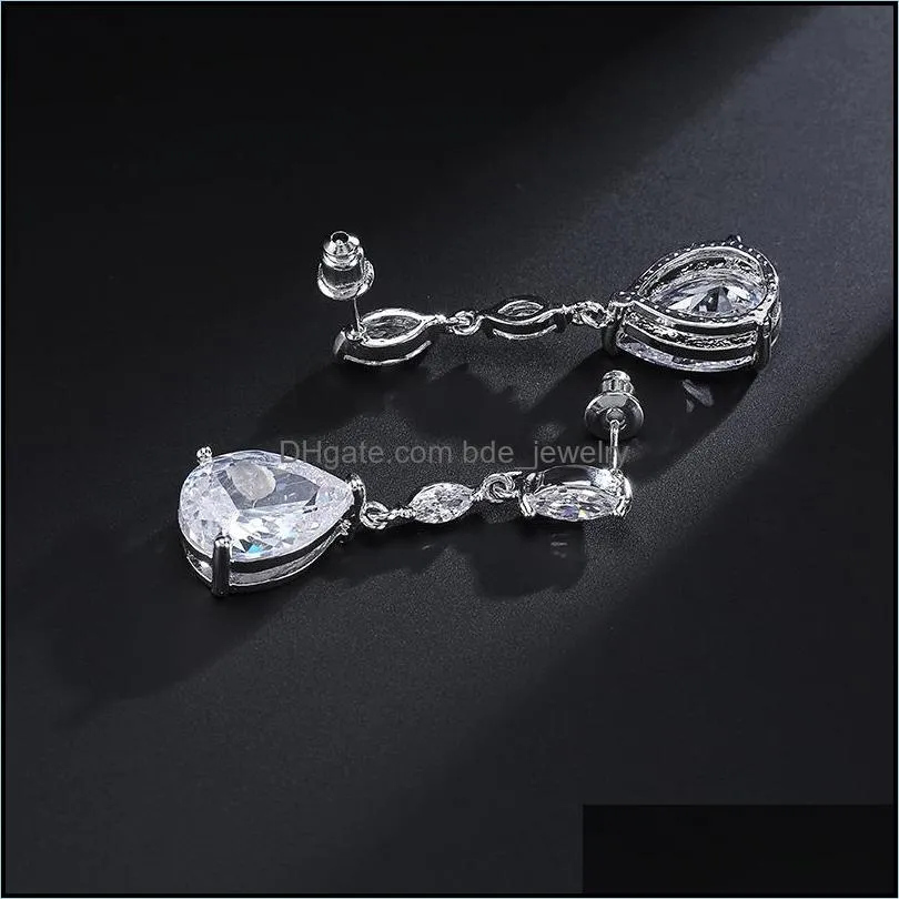  cubic zircon cz water drop earrings wedding bridal bridesmaid classic water drop long dangle earring for elegant women design