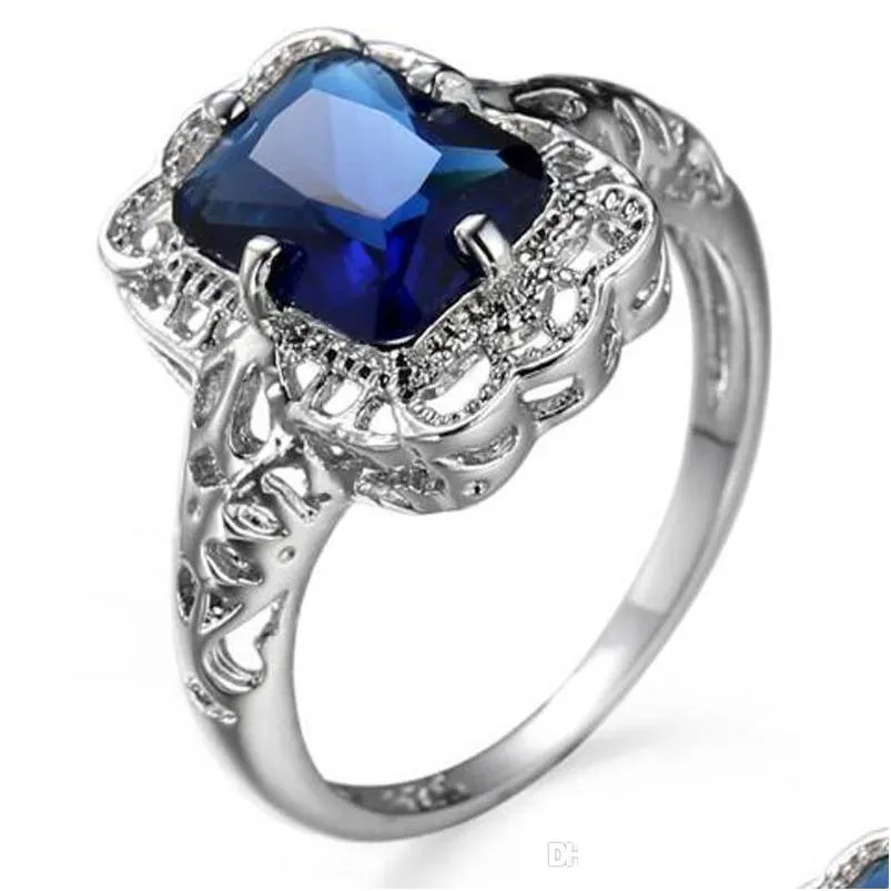 10 pieces lot luckyshine square london blue topaz crystal cubic zirconia 925 silver rings fashion women diamond rings full 