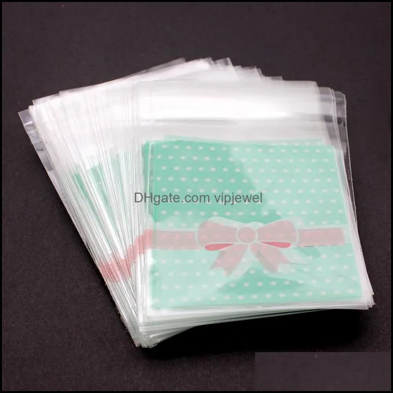 fashion 100 pcs/lot cute bowknot pink green white self adhesive seal plastic bags 7x7cm jewelry pouches bags packaging display