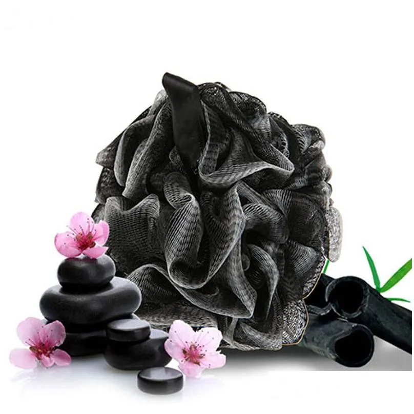 charcoal bath sponge mesh pouf black white soft scrubber shower sponges for men and women bathing accessories