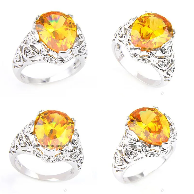 10 pcs/lot womens wedding jewelry rings est drop pear shape yellow citrine 925 sterling silver plated shiny cz ring jewelry