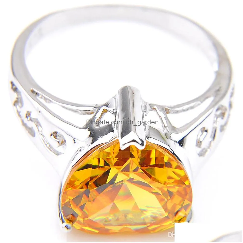 5pcs lot wholesale solitaire engagement jewelry heart yellow citrine gems gems 925 sterling silver plated for women rings us size 7 8