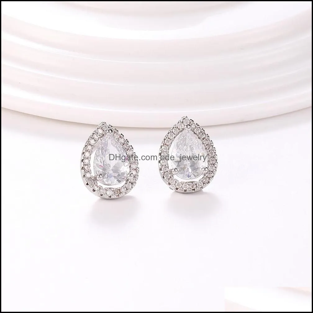925 silver pin cubic zirconia waterdrop stud earrings for women girls bridal earrings fashion party bridal wedding designer jewelry