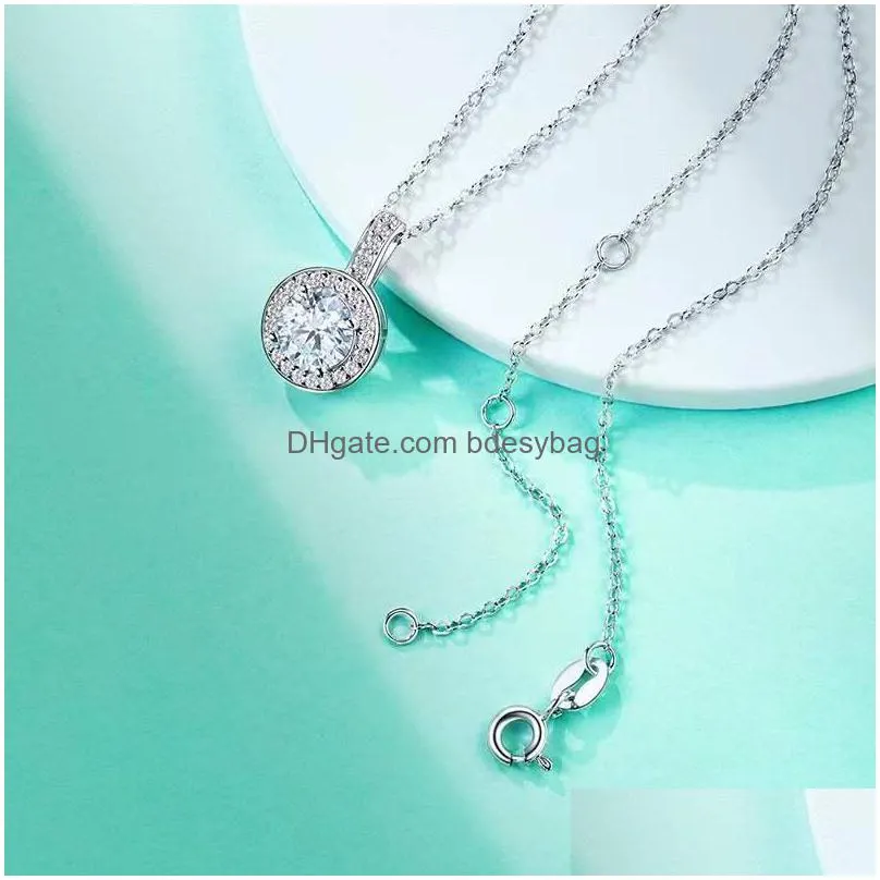 other luxury 1 d color vvs1 round moissanite pendant necklace 925 sterling silver full diamond charm giftother