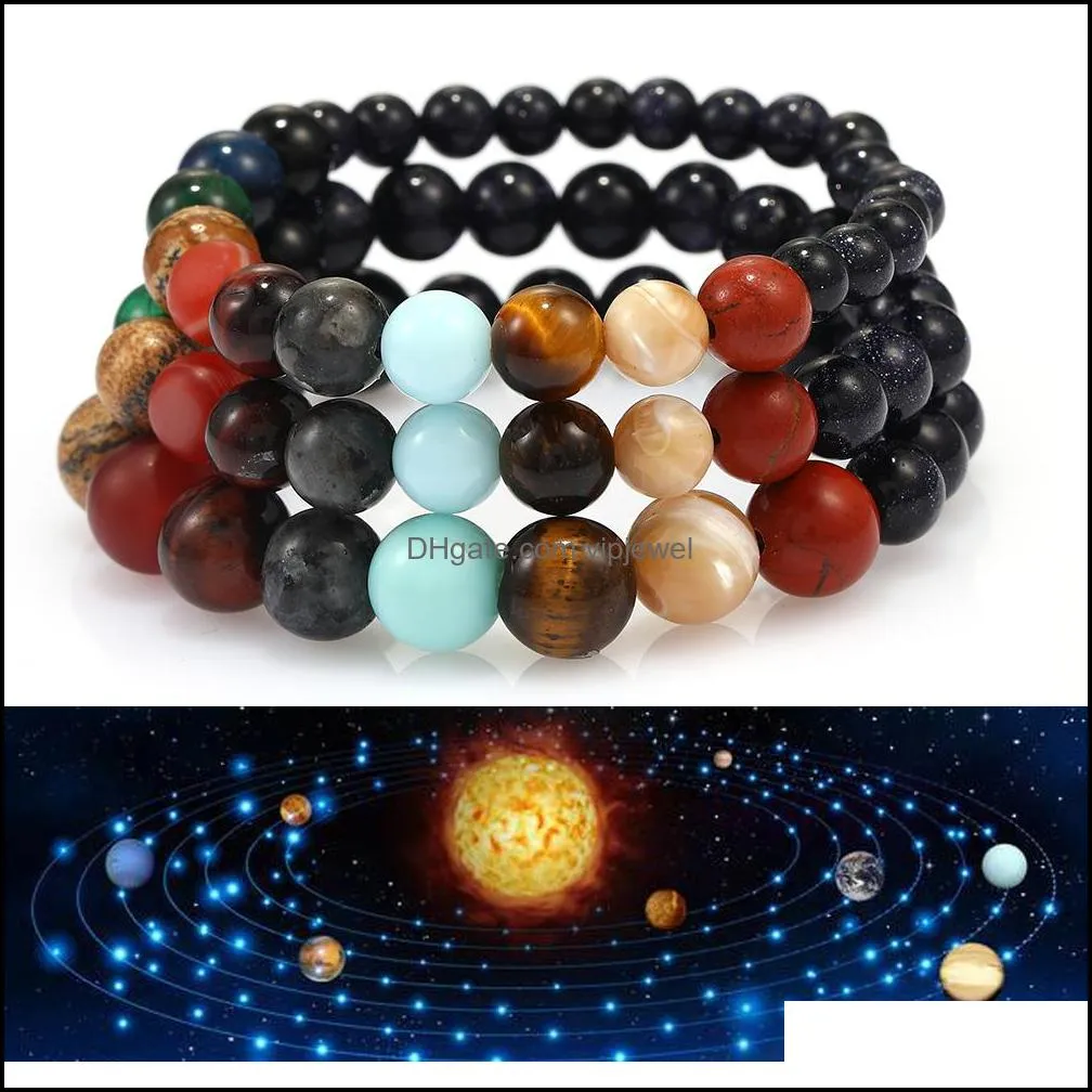 galaxy eight planets beaded bracelet strands men natural stone universe solar system yoga chakra bracelets for mens women jewelry