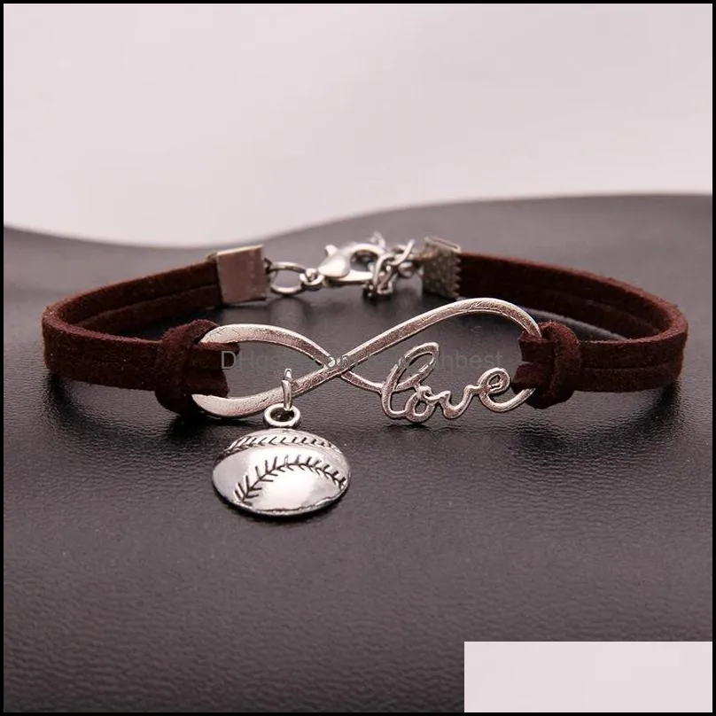 american softball infinity bracelets for women men love baseball charm velvet string rope wrap bangle fashion sports jewelry gift