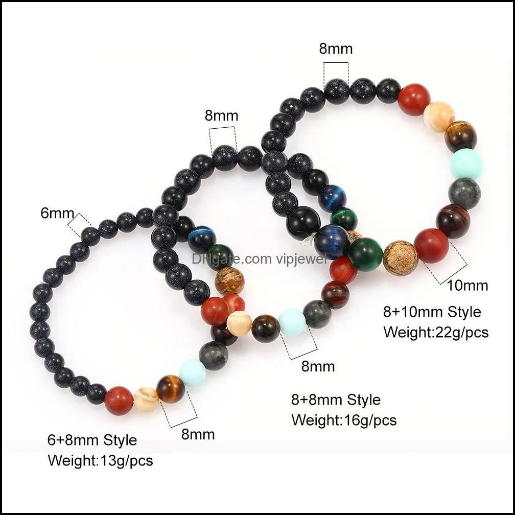 galaxy eight planets beaded bracelet strands men natural stone universe solar system yoga chakra bracelets for mens women jewelry