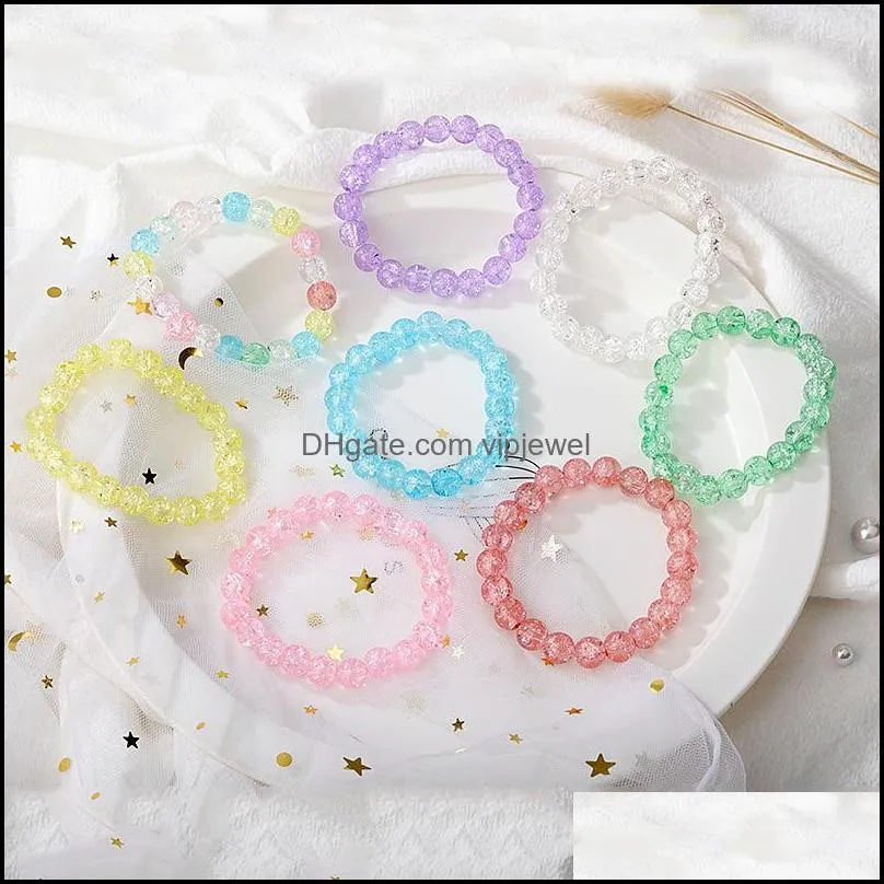 elastic popcorn crystal beads bracelet bangle charms pendants girls colorful fashion glass beaded bracelets for child kids