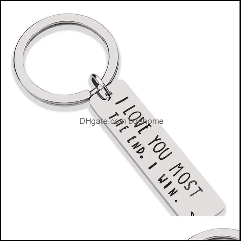 valentines day key rings i love you more the end letter keychain stainless steel keyring for men women