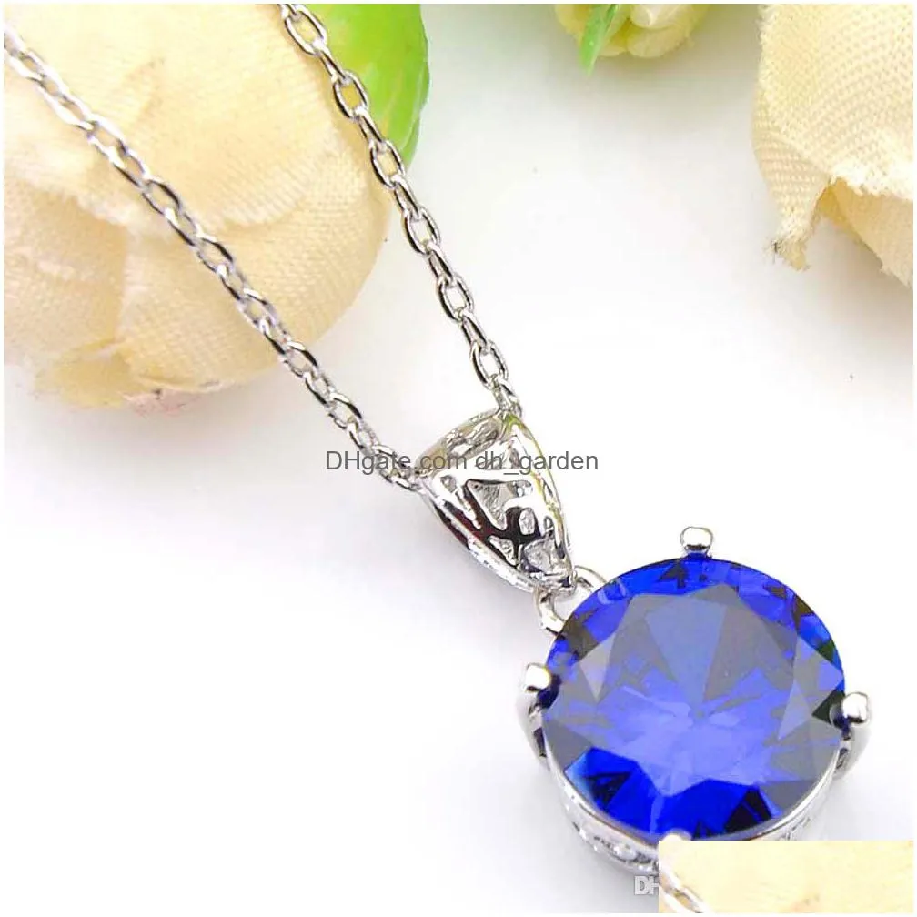 wholesale luckyshine weddings jewelry women round cubic zirconia pendant fashion 925 sterling silver plated necklace bridal jewelry 8