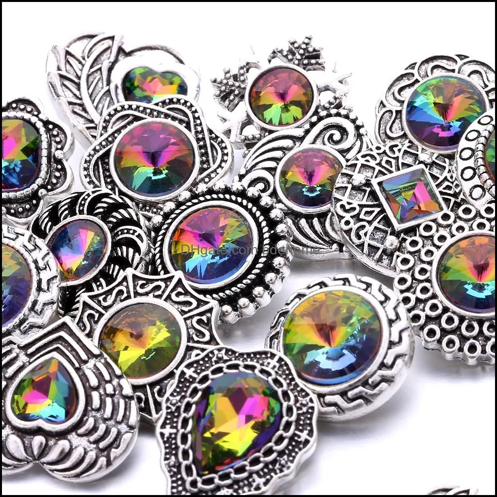 vintage colorful rainbow crystal 18mm snap button clasps for snaps buttons bracelet necklace women jewelry