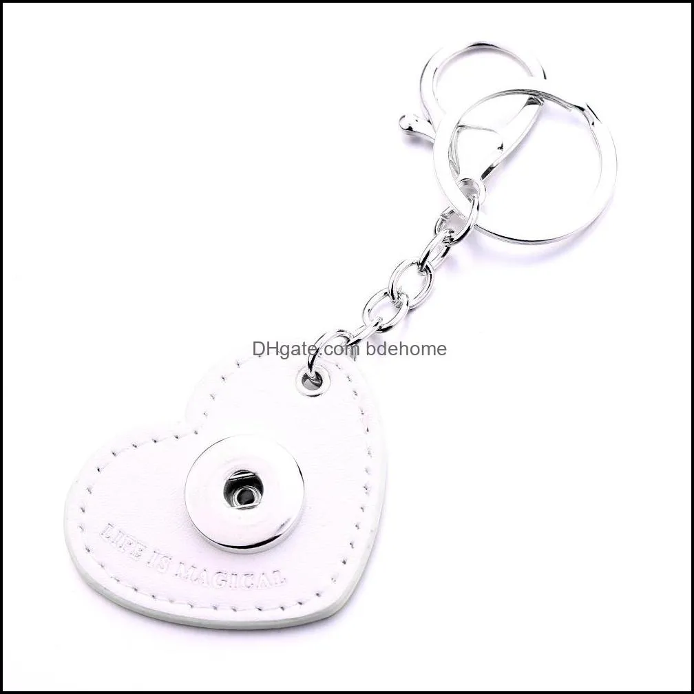 fashion heart pu leather keychain jewelry 18mm snap buttons key pendant chain car bag snaps keyring