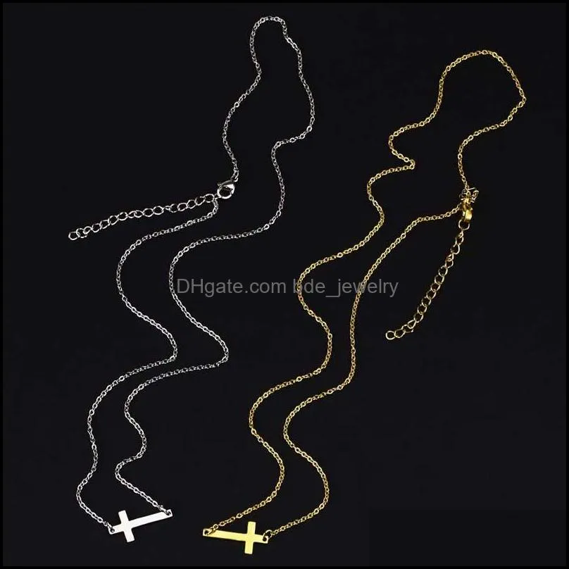stainless steel necklaces gold plated jesus tiny sideways cross necklace dainty jewelry for women