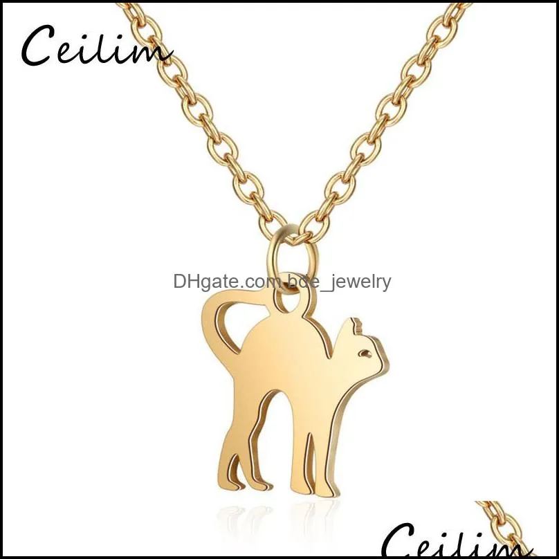  fashion 316l stainless steel cute cat pendant necklace for women men simple design pet cat charm gold silver chain necklaces