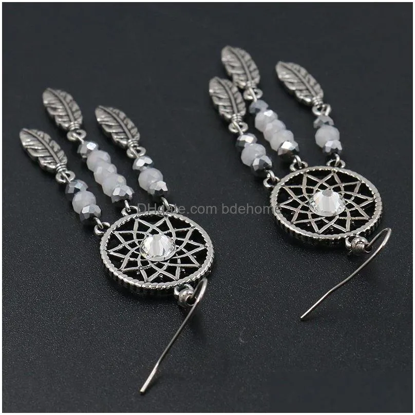 bohemian fashion jewelry womens vintage earrings dreamcatcher beads feathers tassels dangle earrings