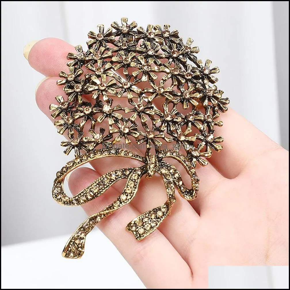 big vintage color flower brooches women alloy crystal weddings banquet party brooch pins gifts