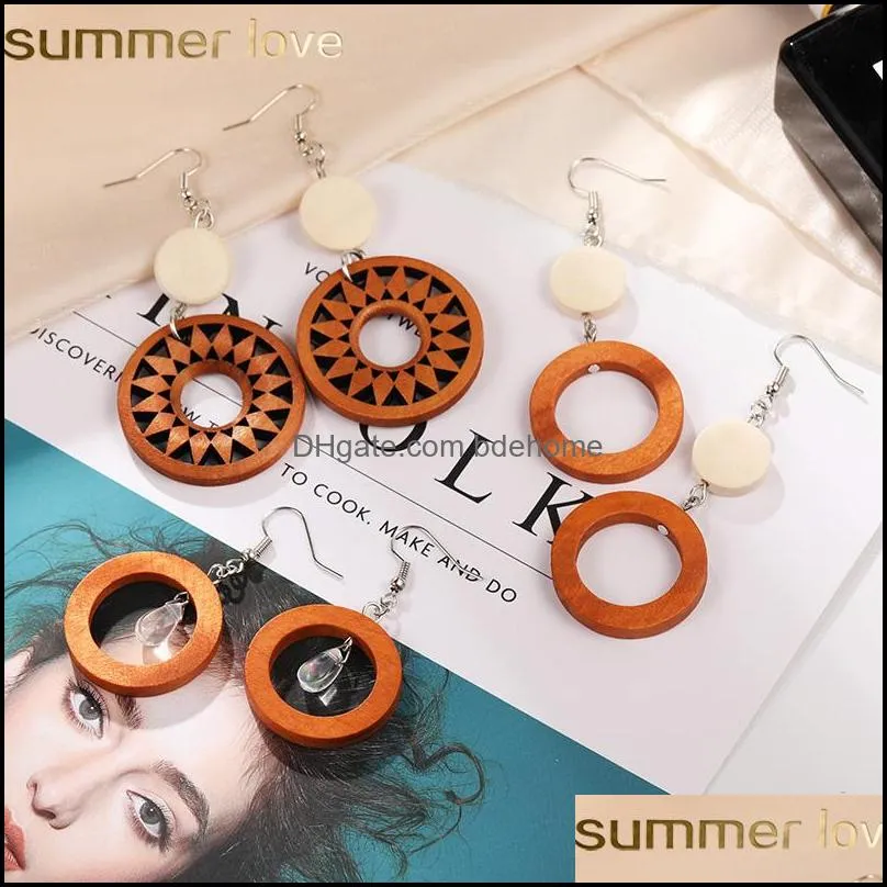 vintage wooden circle earrings for women trendy statement geometry goldcolor long drop earrings for girls women korean fashion