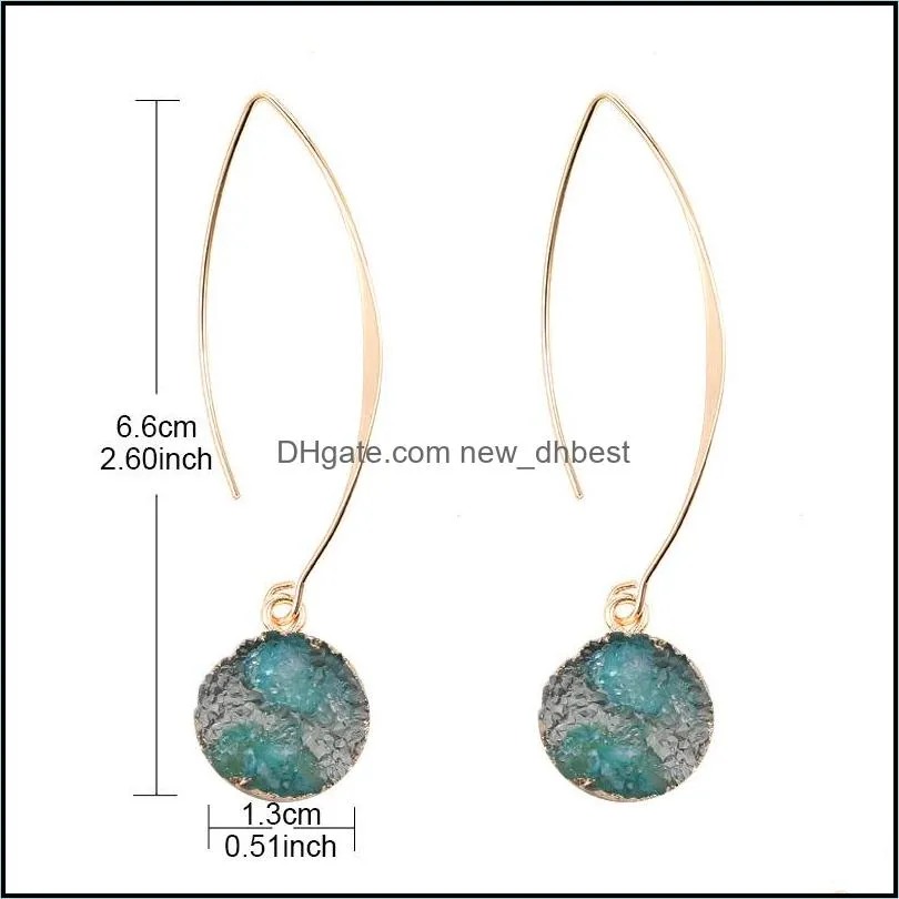 2020 fashion resin stone druzy earrings for women girl gold plating round shape pendant hook earring lover jewelry gifts