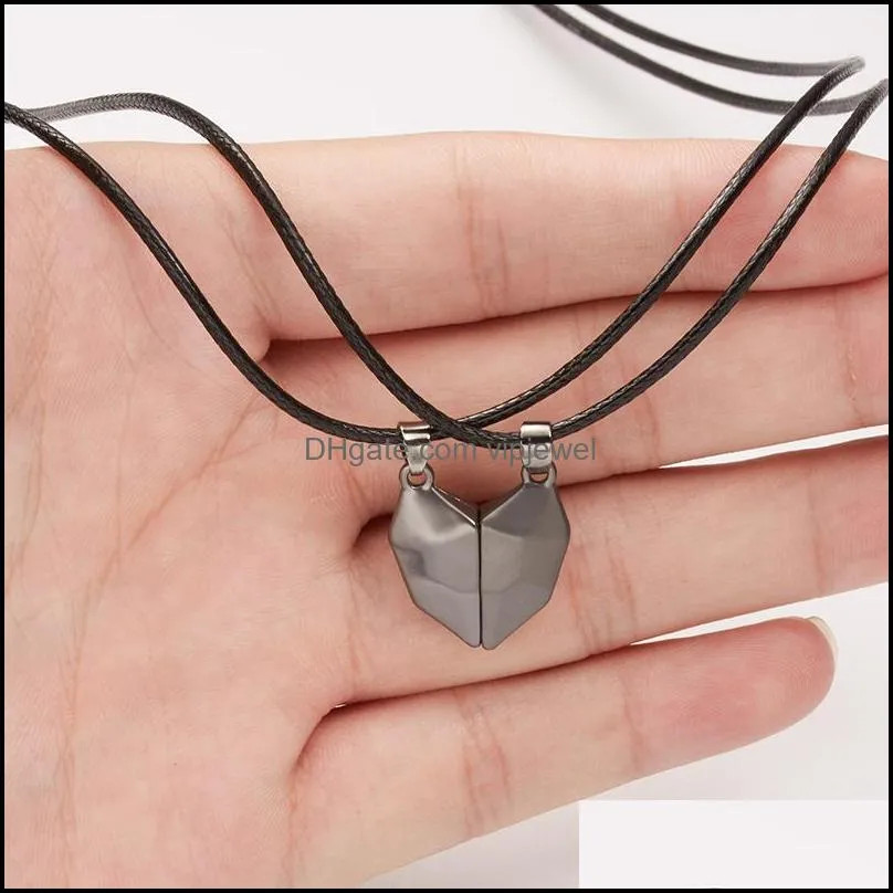 creative magnetic couple heart shape necklace gothic punk style for men jewelry wedding lovers couples valentines day gift gifts