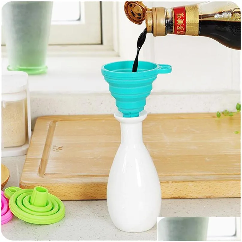 collapsible style funnel hopper protable mini silicone gel foldable kitchen cooking tools accessories gadgets stretched long neck