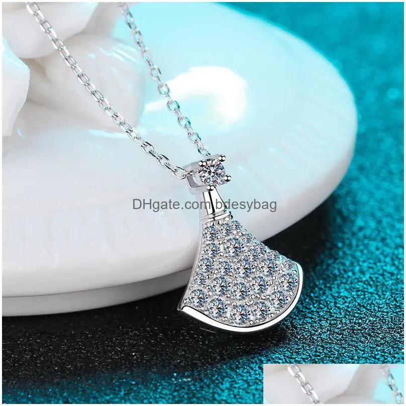 chains angel womens necklace moissan diamond s925 sterling silver 0.62ct small fan pendant boutique jewelrychains