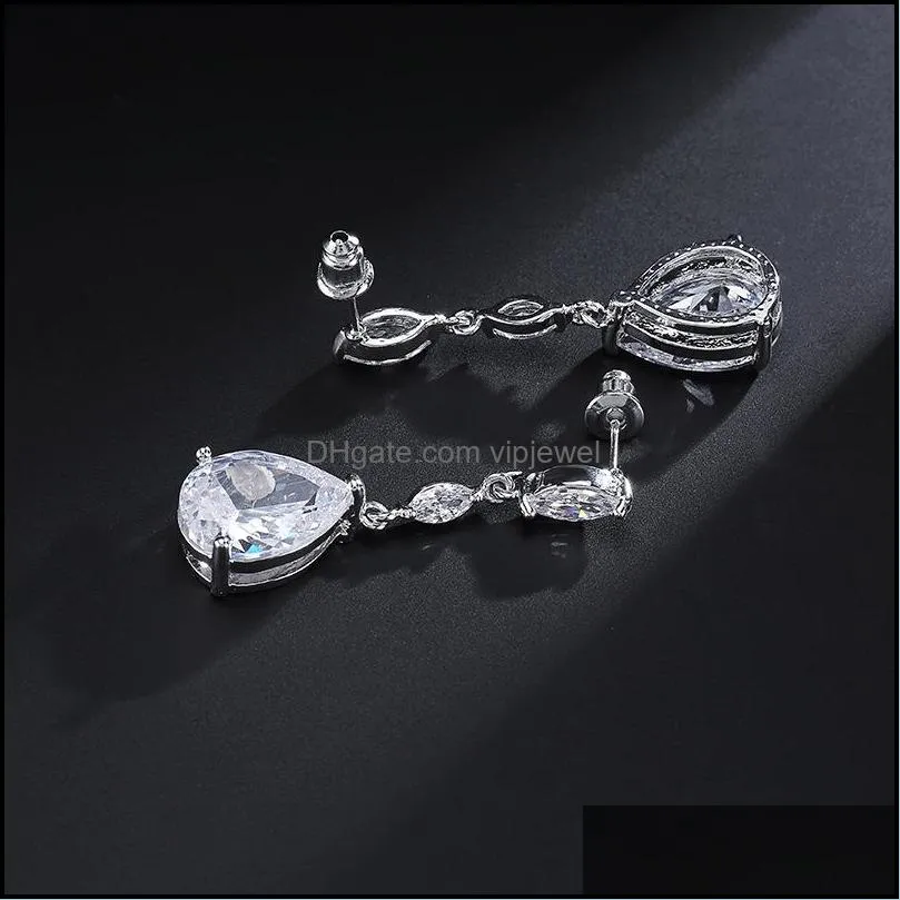  classic water drop shaped cubic zirconia earring bridal long dangle zircon earrings wedding jewelry for women girls brides