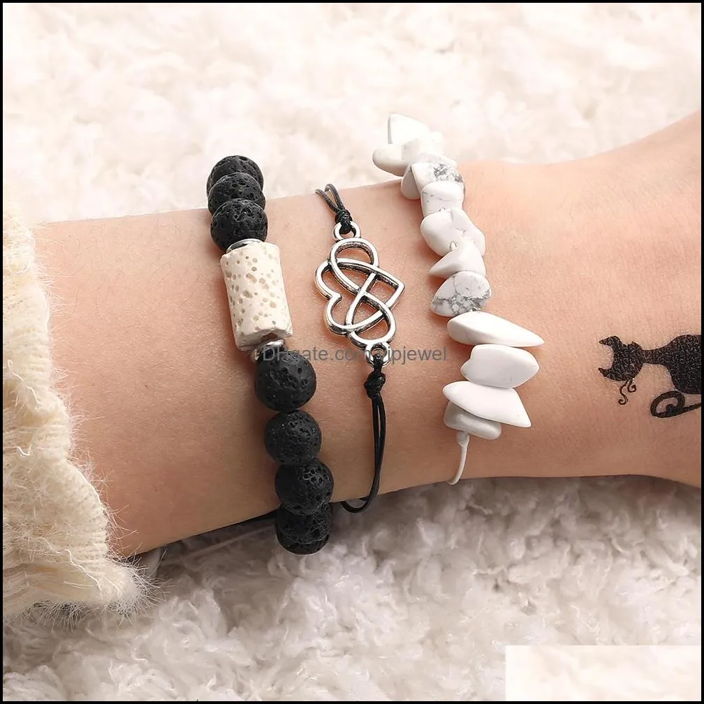  est natural gravel stone beaded bracelet fashion jewelry for women men colorful handmade braided rope geometry stone charms bracelet