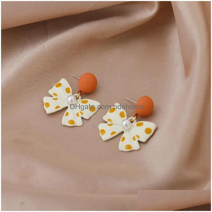 fashion jewelry s925 silver post earrings polka dots bowknot dangle stud earrings