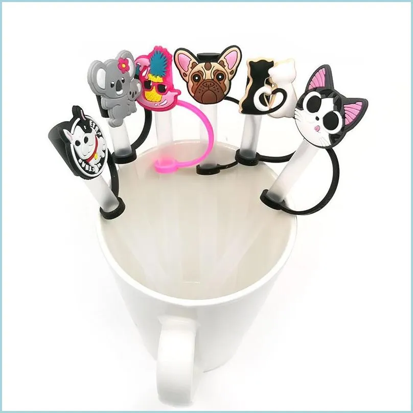 custom lovely animals silicone straw toppers accessories cover charms reusable splash proof drinking dust plug decorative 8mm straw