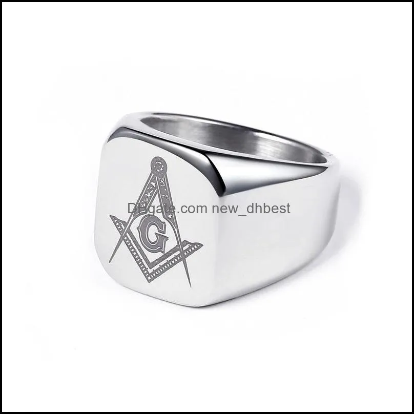 hip hop titanium steel masonic mens rings carved geometric hipsters onyx black stones gold silver rings for male fashion jewelry