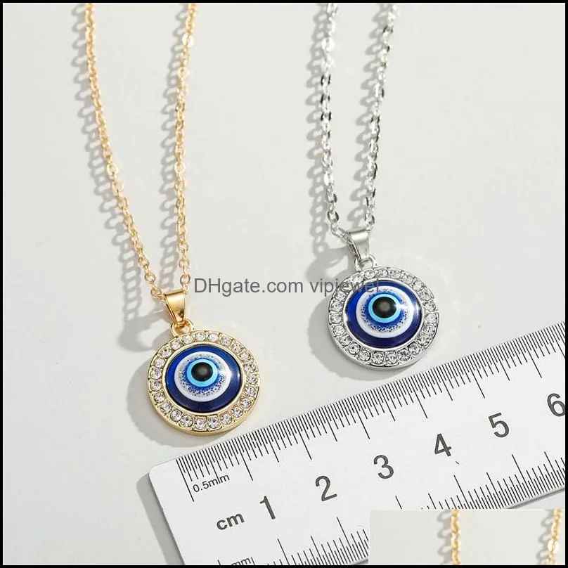 evil blue eyes pendant necklace turkish gold silver 10mm 14mm geometric coin clavicle necklaces lucky protection jewelry for women