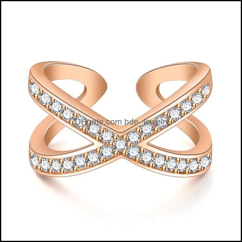 2019 cz infinity symbol cuff ring micro inlayed cubic zircon ring for women gold silver engagement wedding finger ring jewelry gift