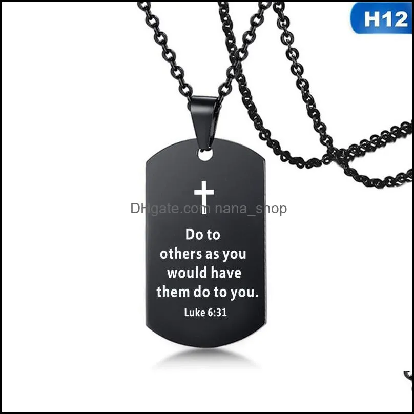 men stainless steel cross necklace bible verse prayer dog tag pendant necklace serenity prayer christian jewelry